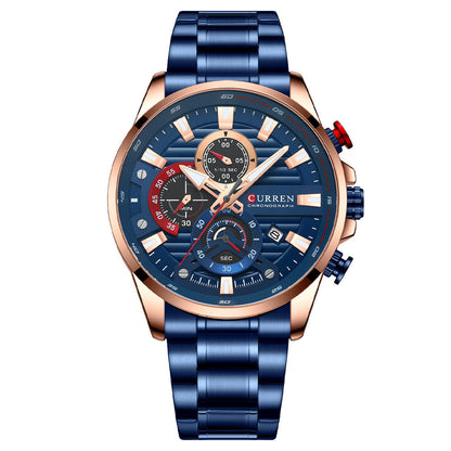 Men's Calendar Watch with Steel Band Six-hand Quartz