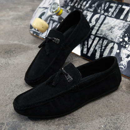 Fashion Black Red Shoes for Men Driving Moccasin Soft Comfortable Flock Mens Loafers Slip-On Male Shoes Flats Men Casual Shoes