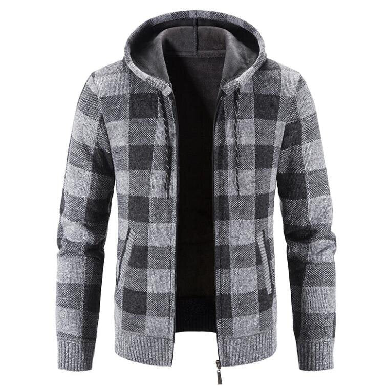 Mens Plaid Hoodies Fleece Sweater