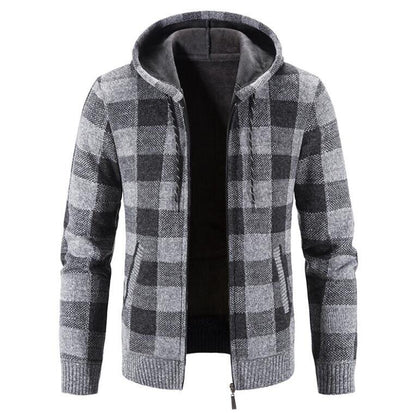 Mens Plaid Hoodies Fleece Sweater