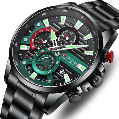 Men's Calendar Watch with Steel Band Six-hand Quartz
