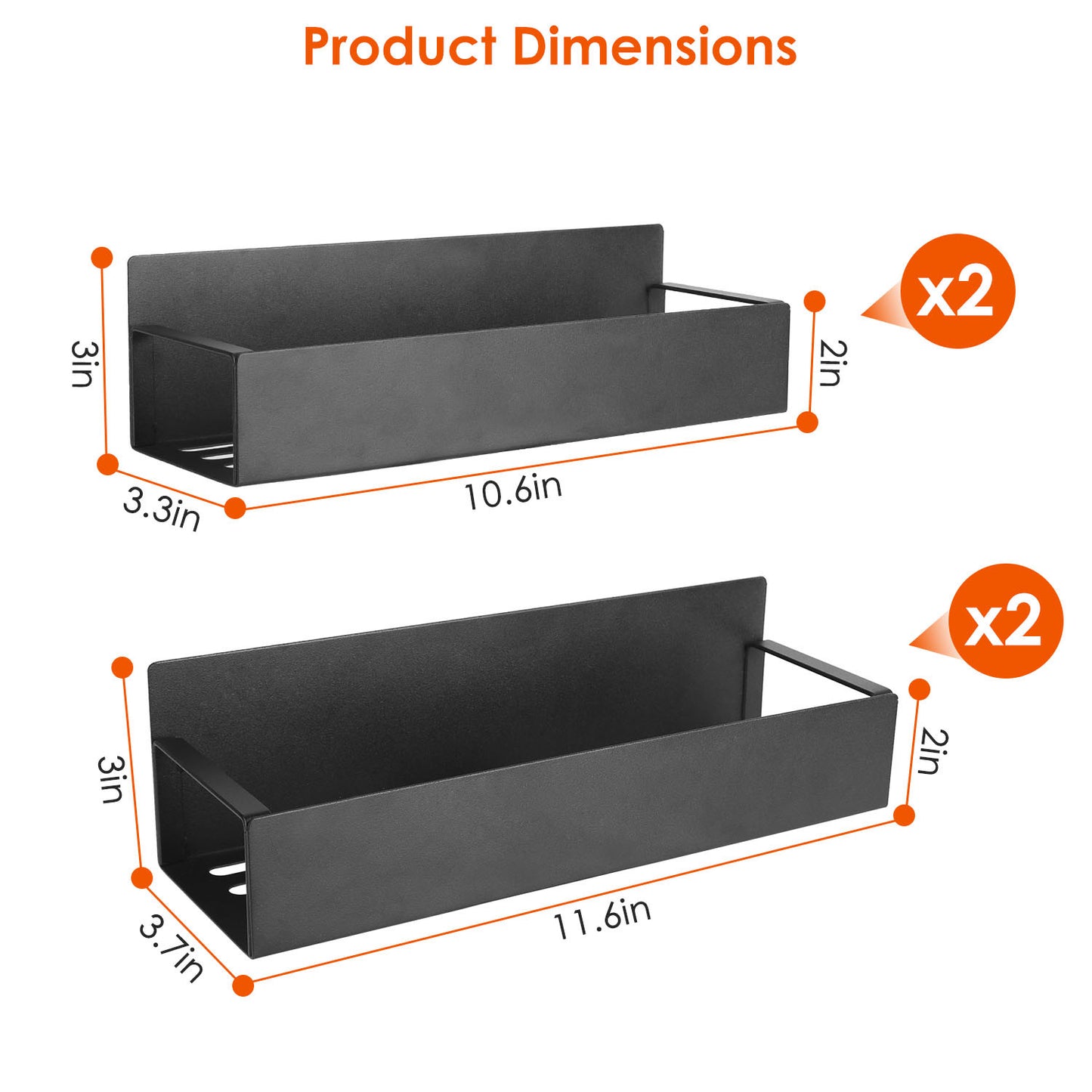 4Pc Spice Rack - Strong Magnetic Shelf with 8 Removable Hooks