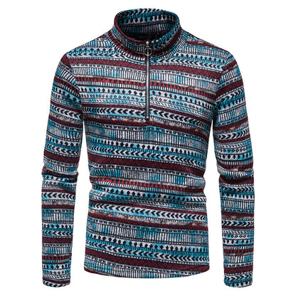 Men's Zip Sweater Casual Stand Collar Color Knit Pullover