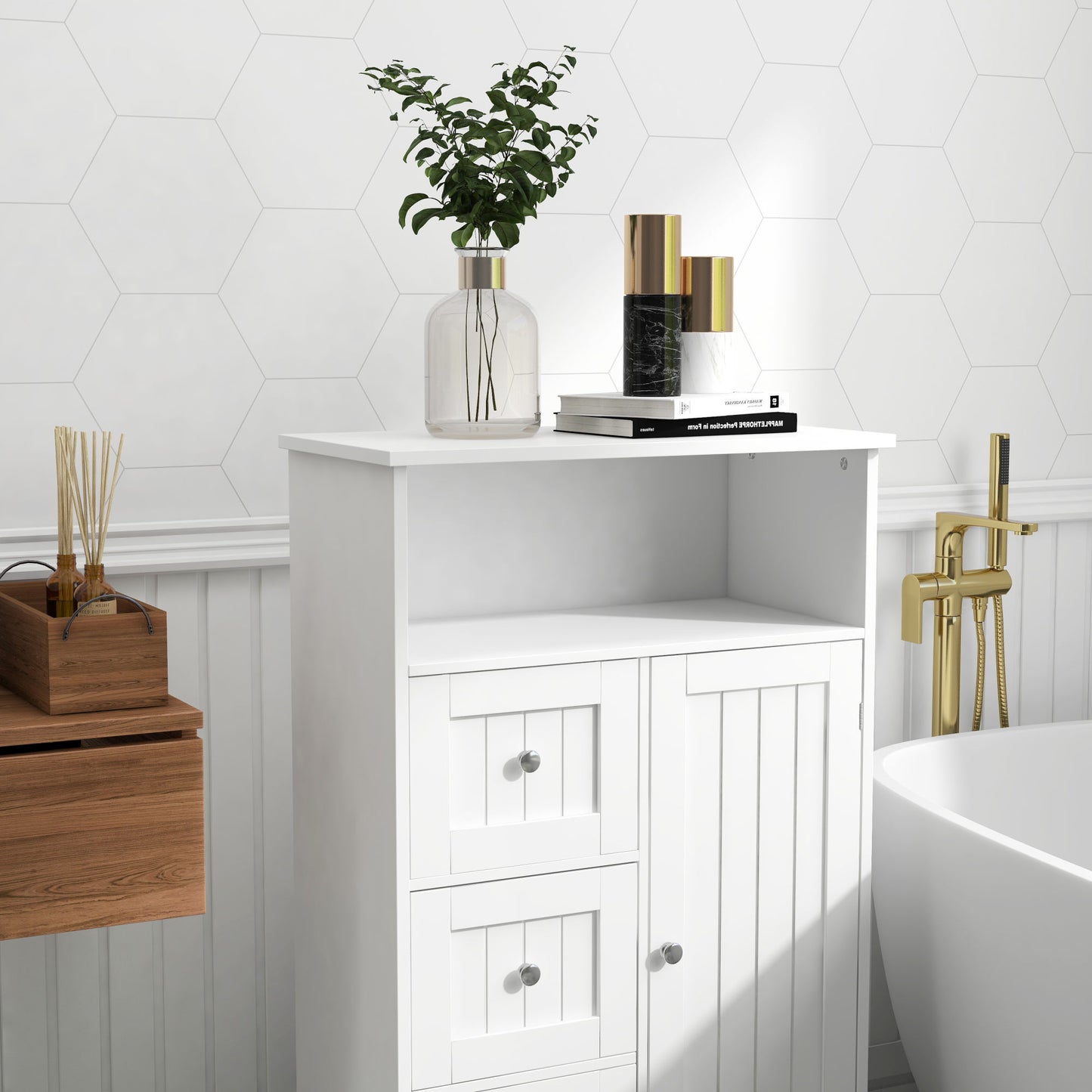 Bathroom standing storage cabinet with 3 drawers and 1 door
