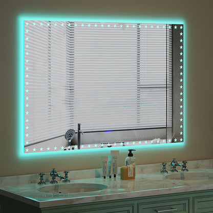 60X40 inch LED Bathroom Mirror with Lights Backlit RGB Color Changing Lighted Mirror