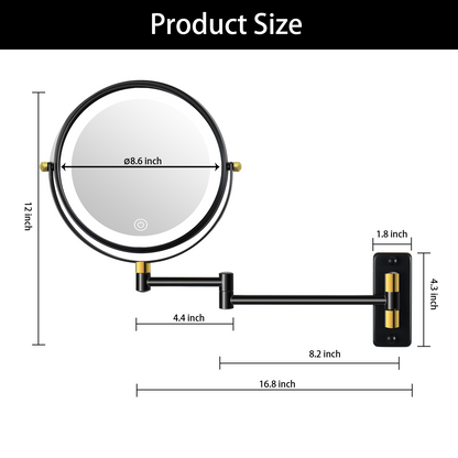 8.6-inch Wall Mounted Makeup Mirror with LED Lights, Double Sided