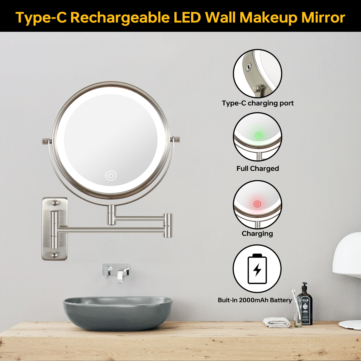 8-inch Wall Mounted Makeup Mirror, Double Sided