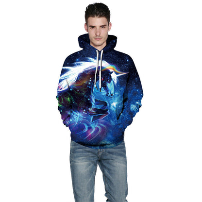 Men Hoodies Sweatshirts Galaxy Digital Print Pullover Hooded with Big Pockets