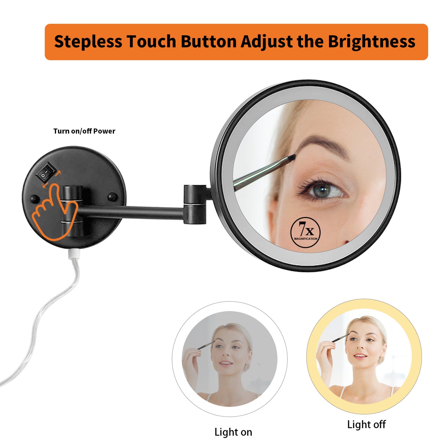 Makeup Mirror with Lights, 7X Magnification Single Sided with White Light