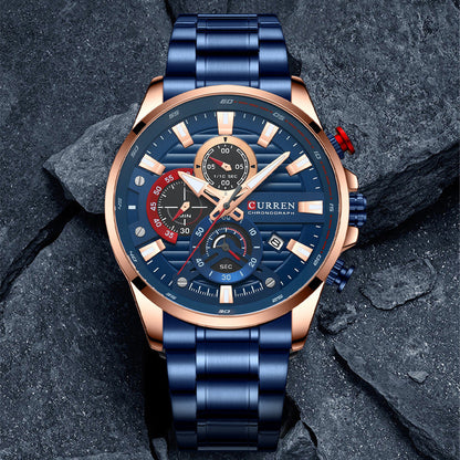 Men's Calendar Watch with Steel Band Six-hand Quartz
