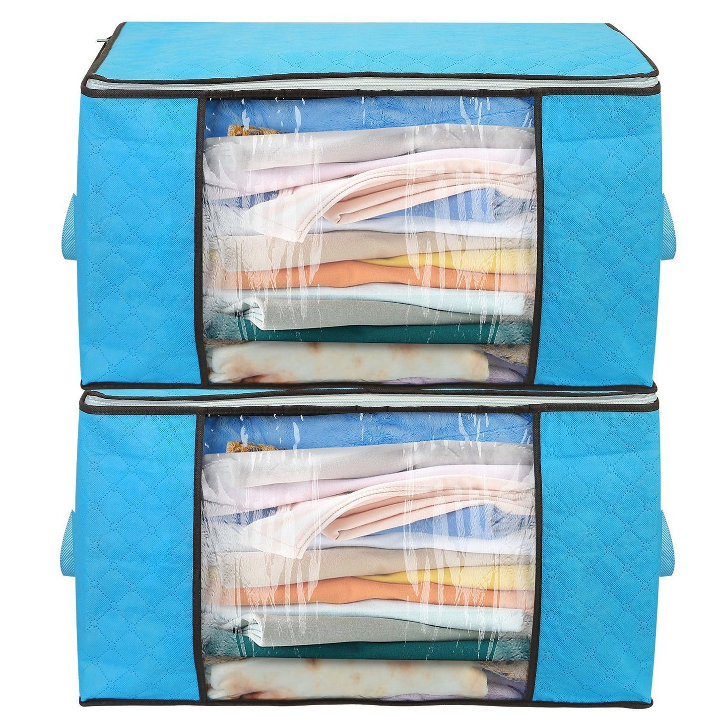 2Pc Storage Bag 90L Large Capacity Foldable Closet Organizer w/ Thick Fabric Clear Window