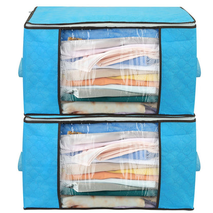2Pc Storage Bag 90L Large Capacity Foldable Closet Organizer w/ Thick Fabric Clear Window