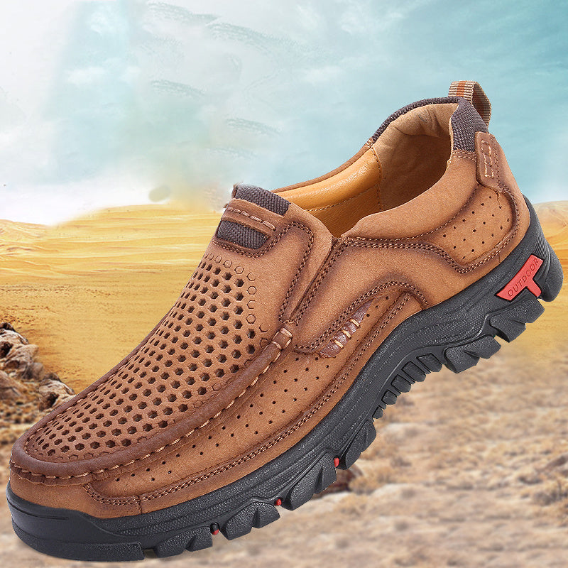 Summer Genuine Leather Casual Shoes Men Hollow Out Breathable Sneakers Big Size 38-48 Outdoor Rubber Outsole Footwear Men Shoes