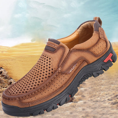 Summer Genuine Leather Casual Shoes Men Hollow Out Breathable Sneakers Big Size 38-48 Outdoor Rubber Outsole Footwear Men Shoes