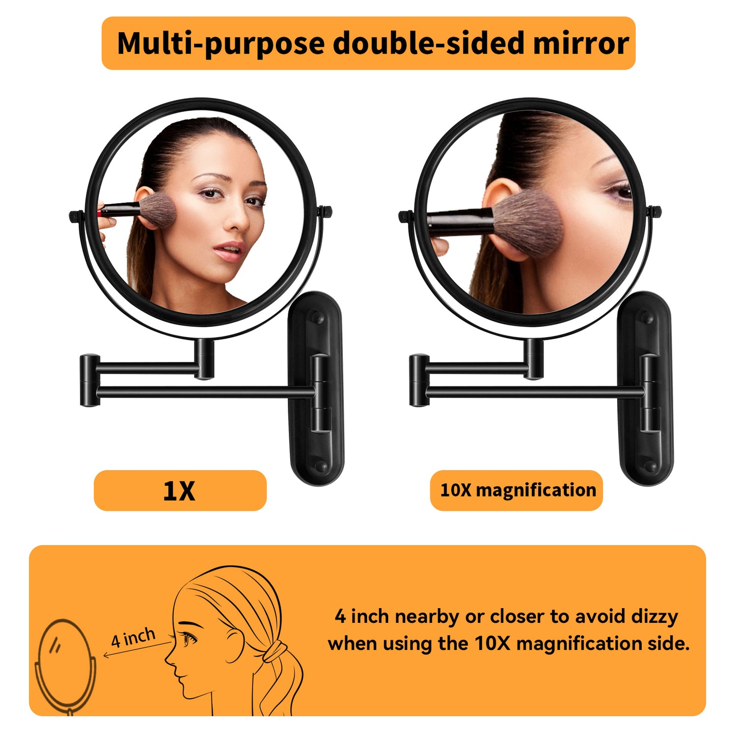 8 Inch Wall Mounted Vanity Mirror, Double Sided 1x/10x