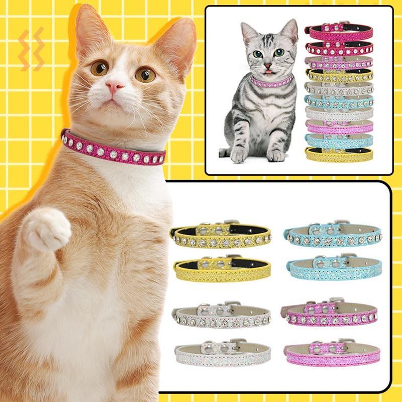 Rhinestone Cat Collar - Leather Strap