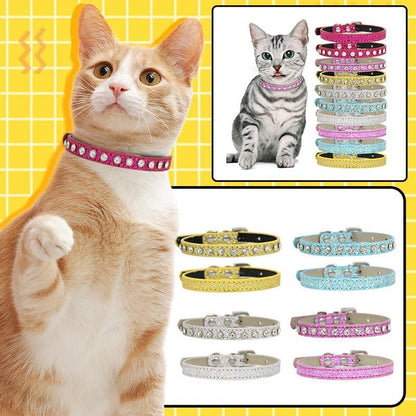 Rhinestone Cat Collar - Leather Strap