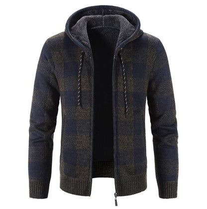 Mens Plaid Hoodies Fleece Sweater