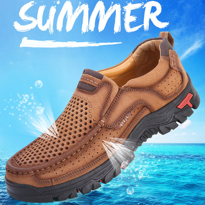 Summer Genuine Leather Casual Shoes Men Hollow Out Breathable Sneakers Big Size 38-48 Outdoor Rubber Outsole Footwear Men Shoes