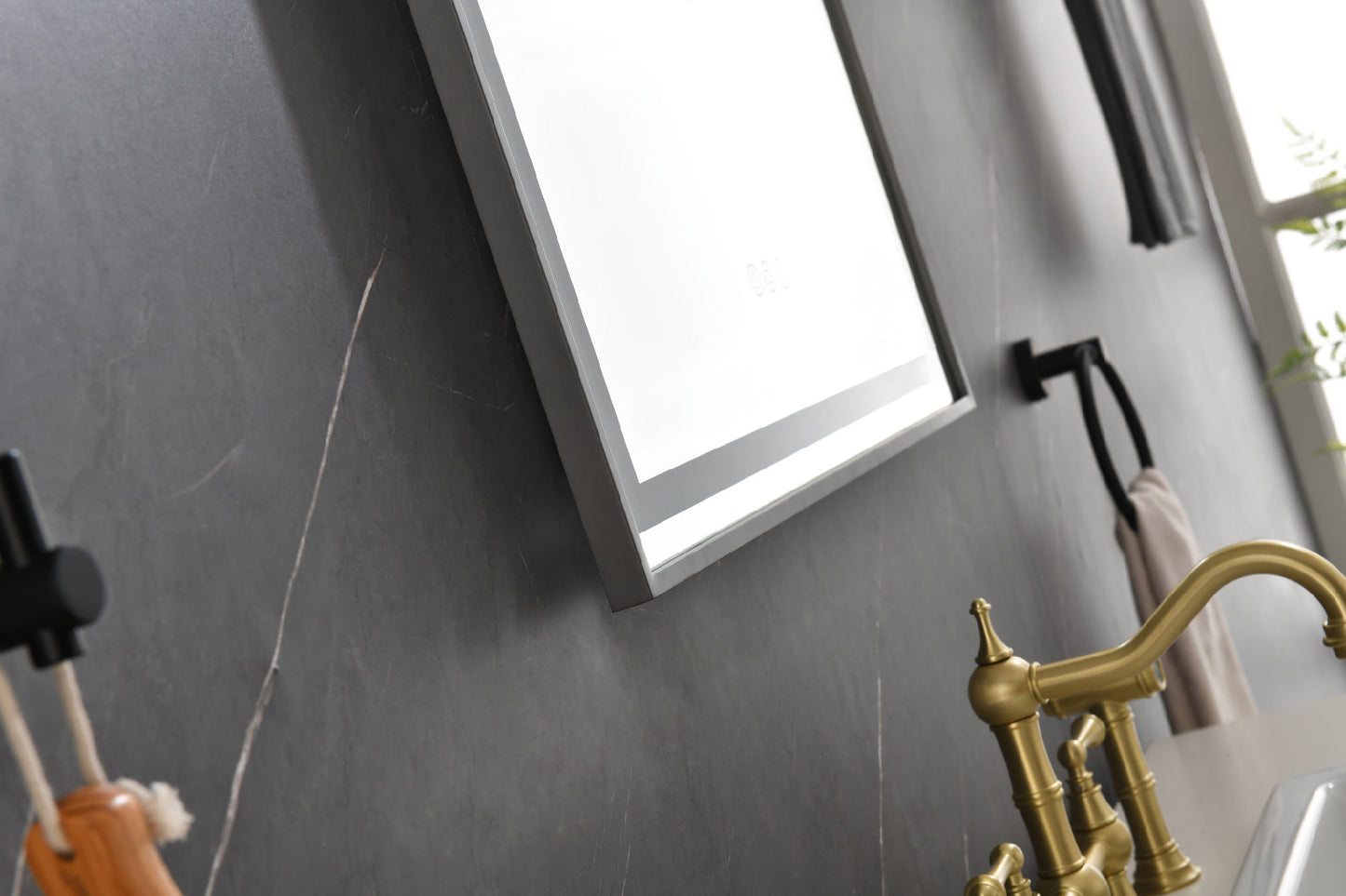 39in. W x 26in. H Oversized Rectangular Framed LED Mirror Anti-Fog Dimmable Wall Mount Bathroom Vanity Mirror Wall Mirror Kit For Gym And Dance Studio