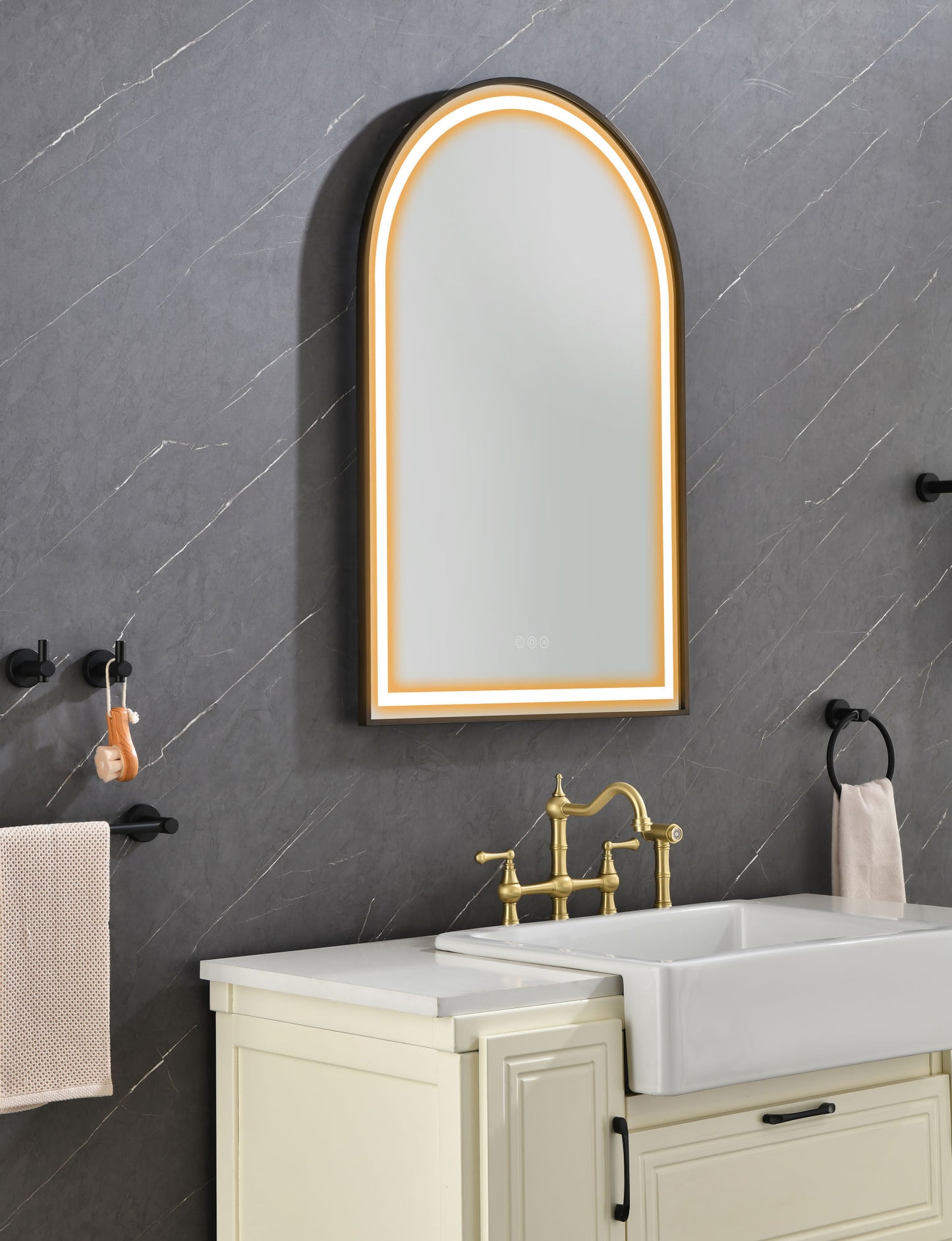 39in. W x 26in. H Oversized Rectangular Framed LED Mirror Anti-Fog Dimmable Wall Mount Bathroom Vanity Mirror Wall Mirror Kit For Gym And Dance Studio
