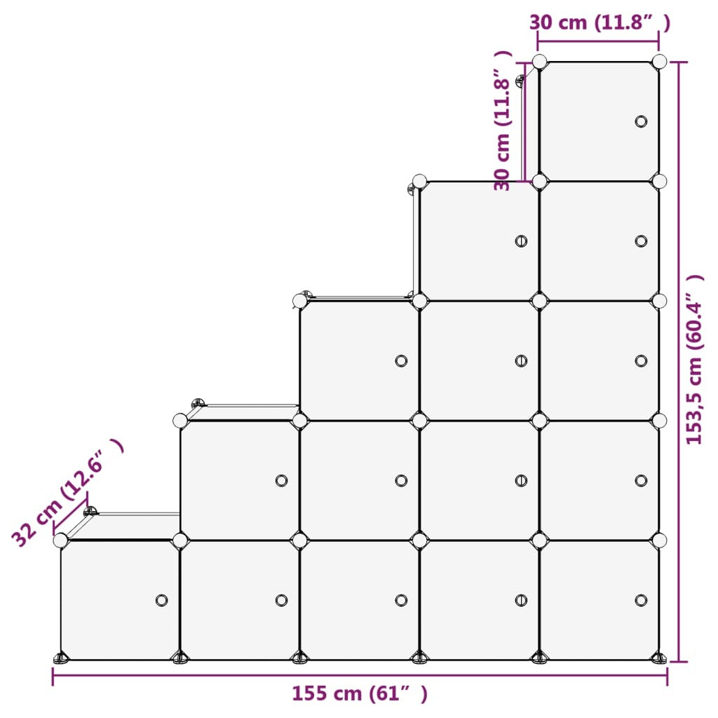 Storage Cube Organizer with 15 Cubes and Doors - Transparent