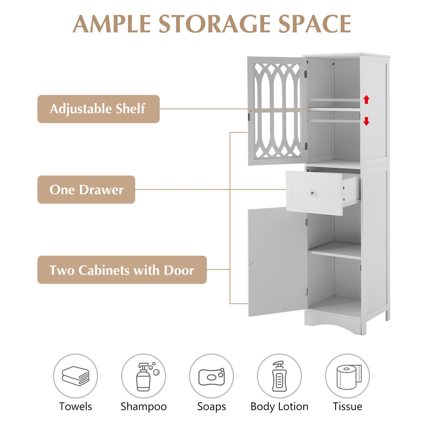 Tall Bathroom Cabinet - Freestanding Storage Cabinet with Drawer and Doors