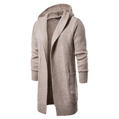 Men's Knitted Cardigan Sweater With Hoodie Slim Fit Mid Long