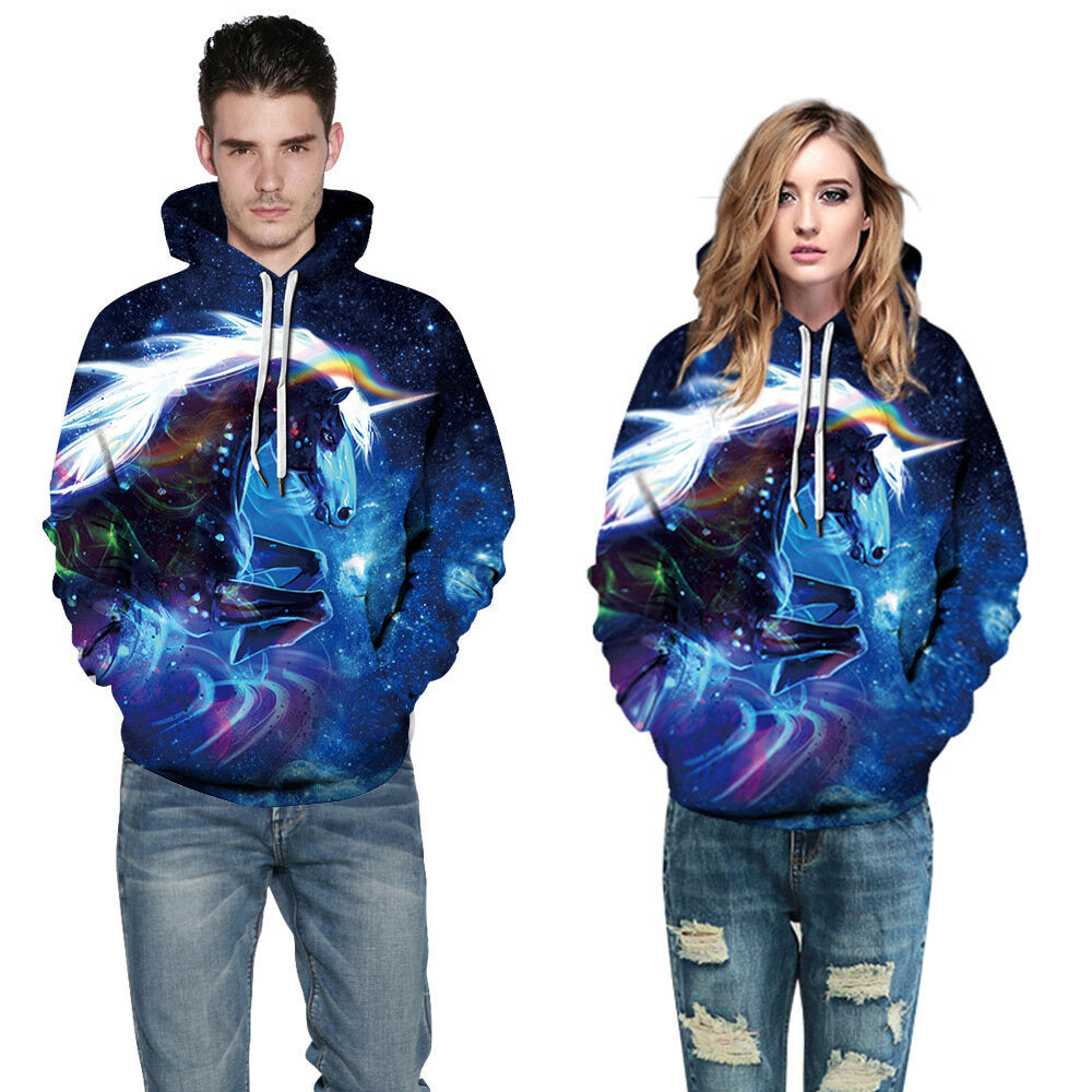 Men Hoodies Sweatshirts Galaxy Digital Print Pullover Hooded with Big Pockets