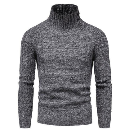 Men's Sweater Pullover Heap Collar Ribbed Knitted Sweatershirt with Leather Buttons Winter