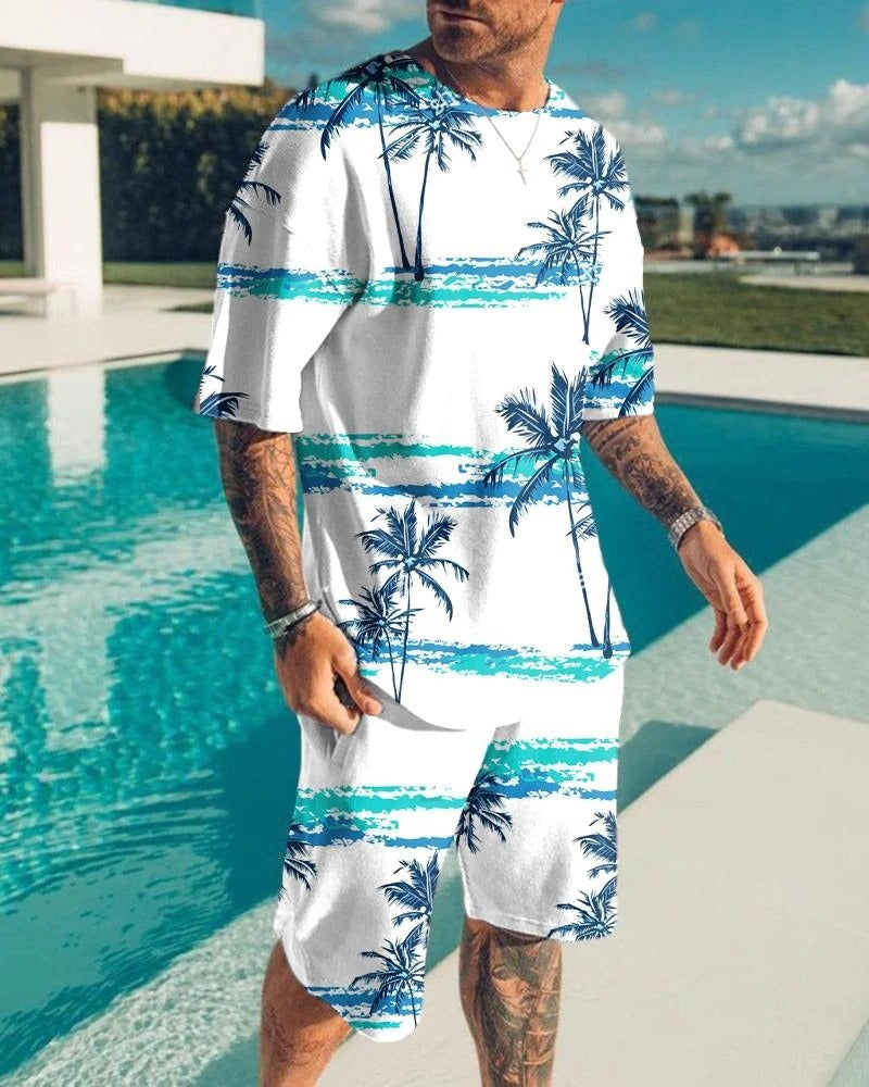 Fashion - Men's Casual Sports Suit Digital Printing T-Shirt Casual Two-Piece Set