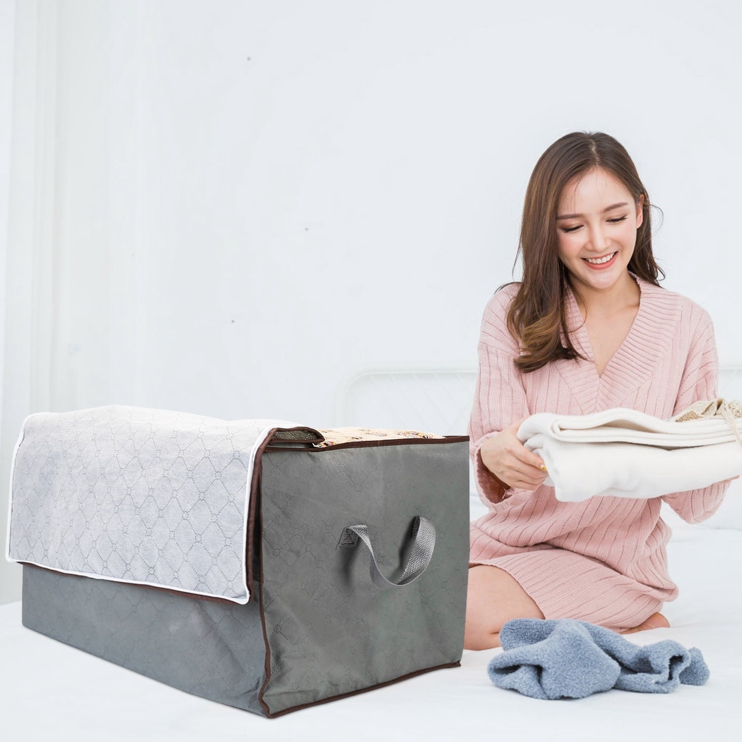 2Pc Storage Bag 90L Large Capacity Foldable Closet Organizer w/ Thick Fabric Clear Window