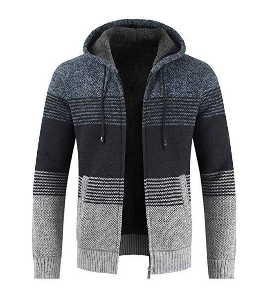 Men's Hooded Sweaters Jacket Heavyweight Full Zip Strips Patchwork Hoodies with Pockets 4 Colors