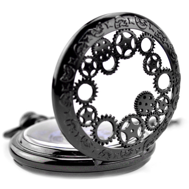 Black Mechanical Pocket Watch Vintage Flip Denim Chain