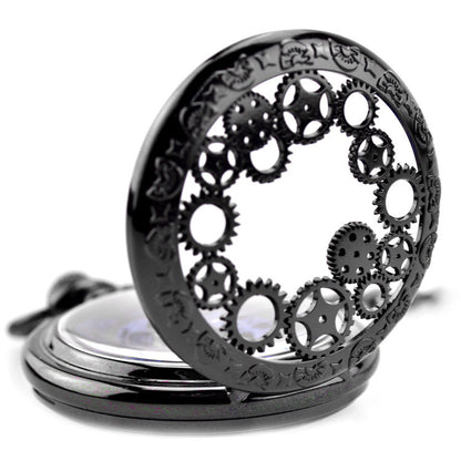 Black Mechanical Pocket Watch Vintage Flip Denim Chain