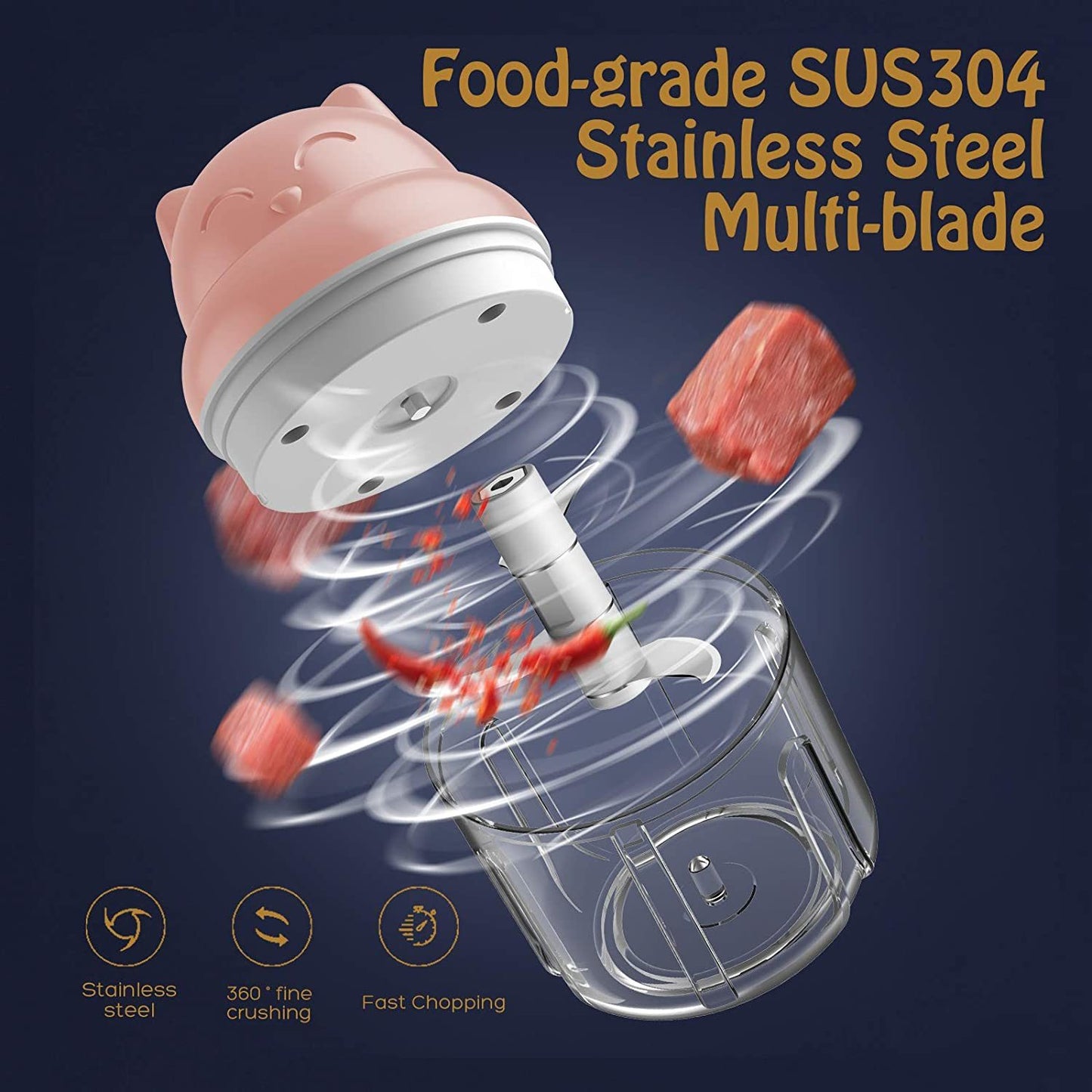 Wireless Electric Mini Pink Garlic Chopper