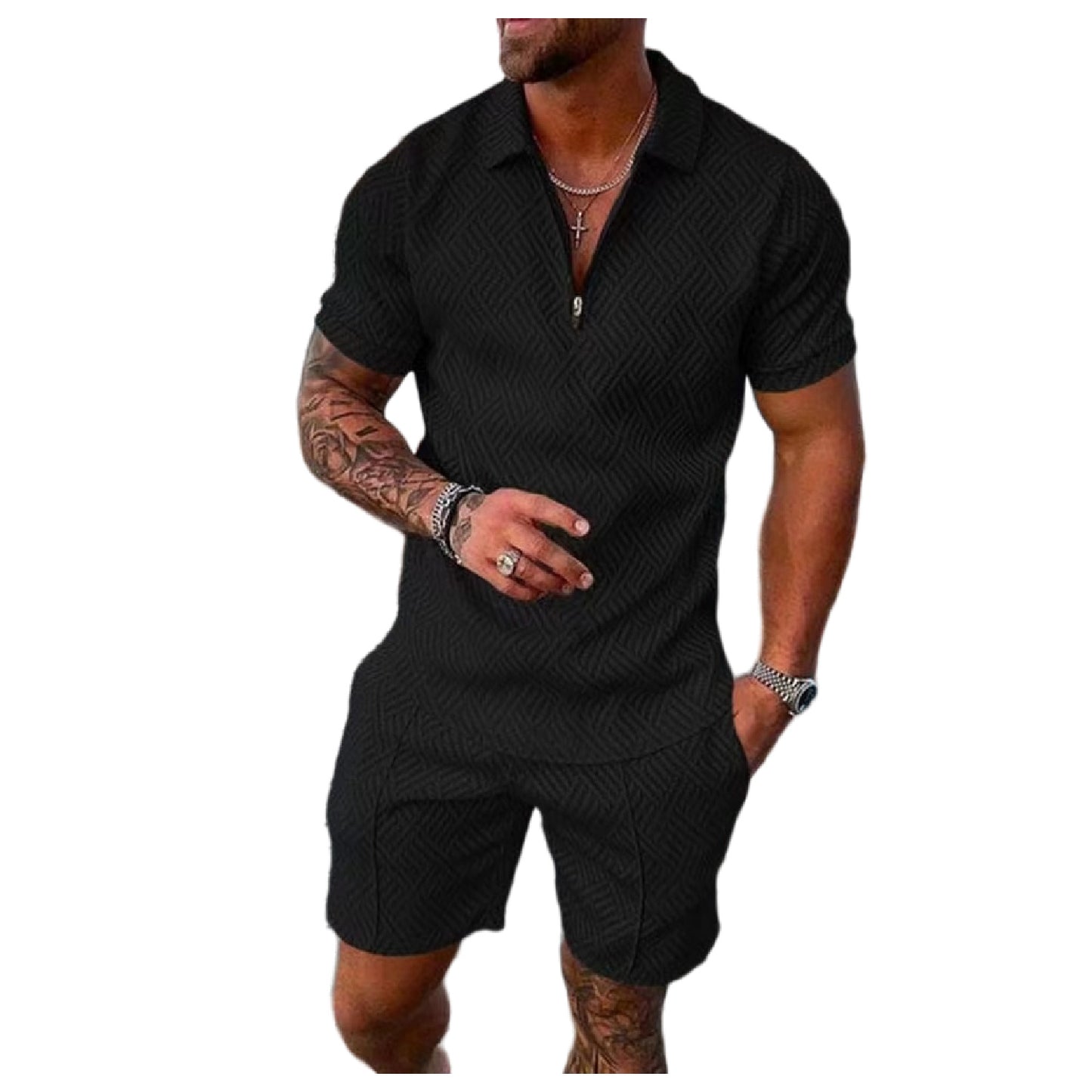 Men's Short Sleeve Casual Polo Shirt and Shorts Sets Two Piece