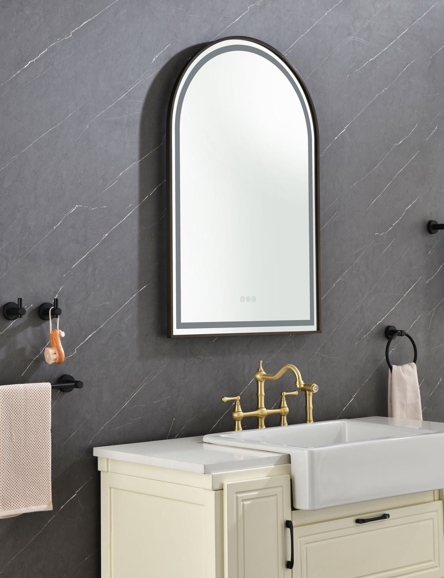 39in. W x 26in. H Oversized Rectangular Framed LED Mirror Anti-Fog Dimmable Wall Mount Bathroom Vanity Mirror Wall Mirror Kit For Gym And Dance Studio