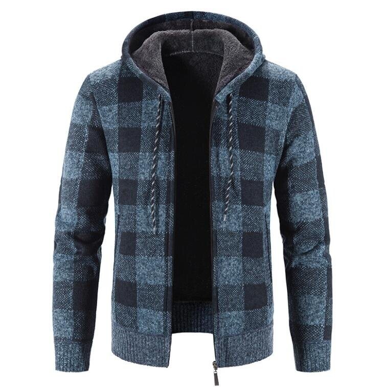 Mens Plaid Hoodies Fleece Sweater
