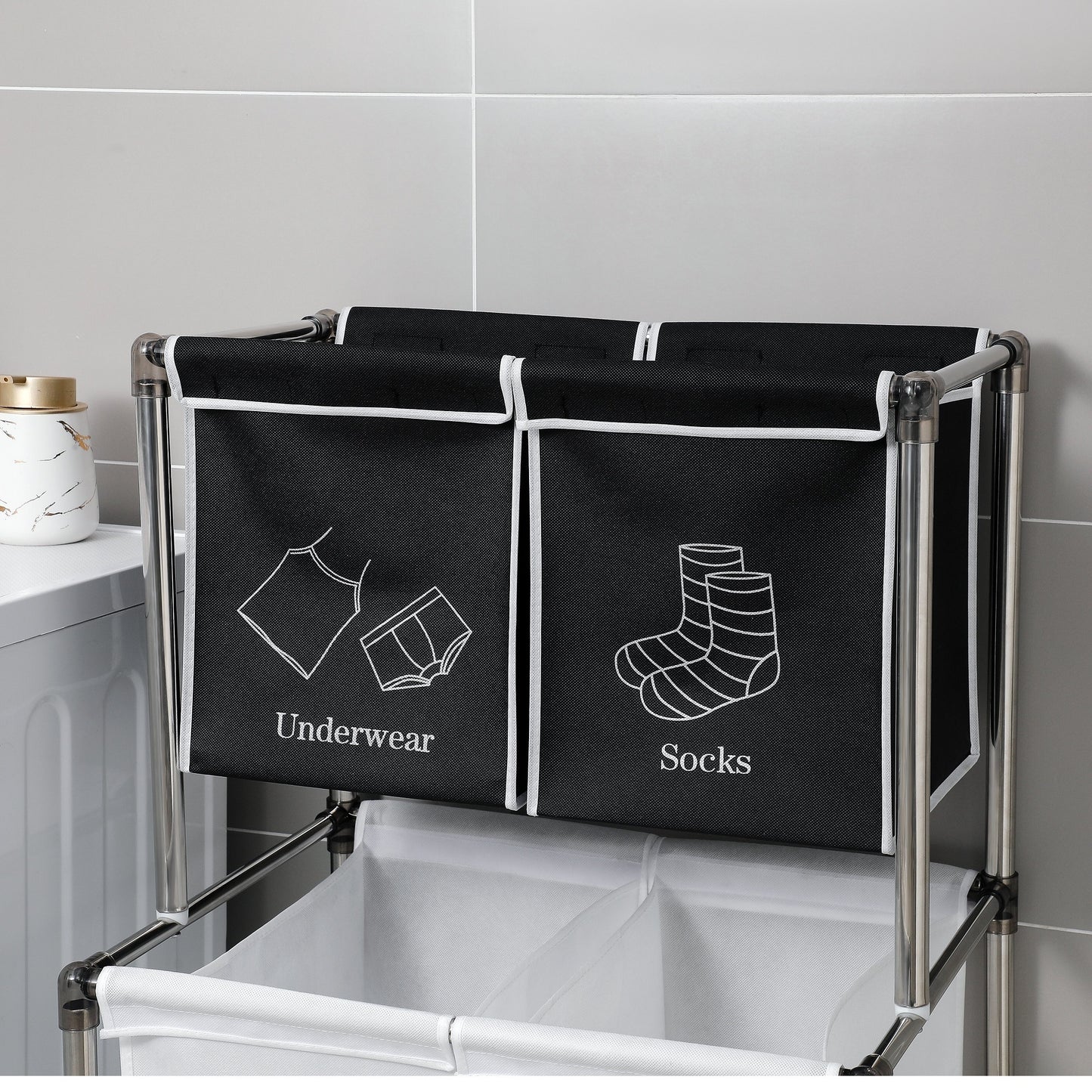 Laundry Hamper 2 Tier with 4 Removable Bags for Organizing Clothes