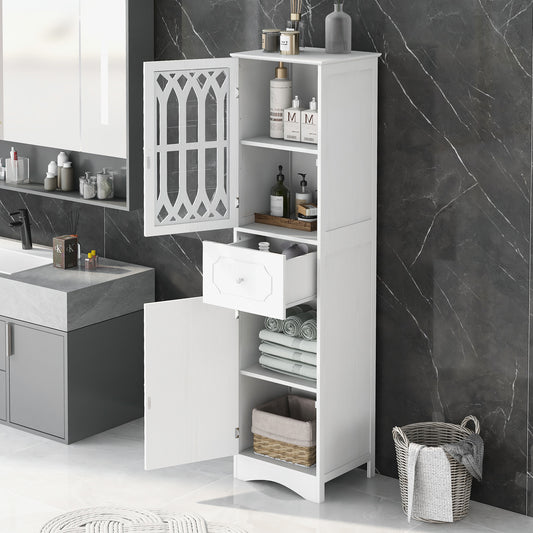 Tall Bathroom Cabinet - Freestanding Storage Cabinet with Drawer and Doors