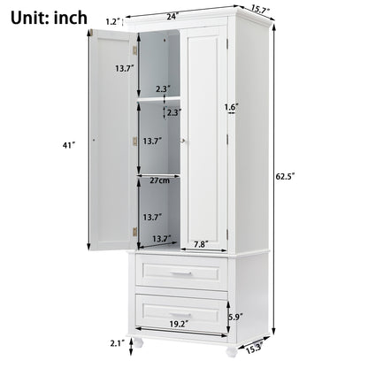 Tall Storage Cabinet with Two Drawers for Bathroom/Office