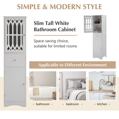 Tall Bathroom Cabinet - Freestanding Storage Cabinet with Drawer and Doors