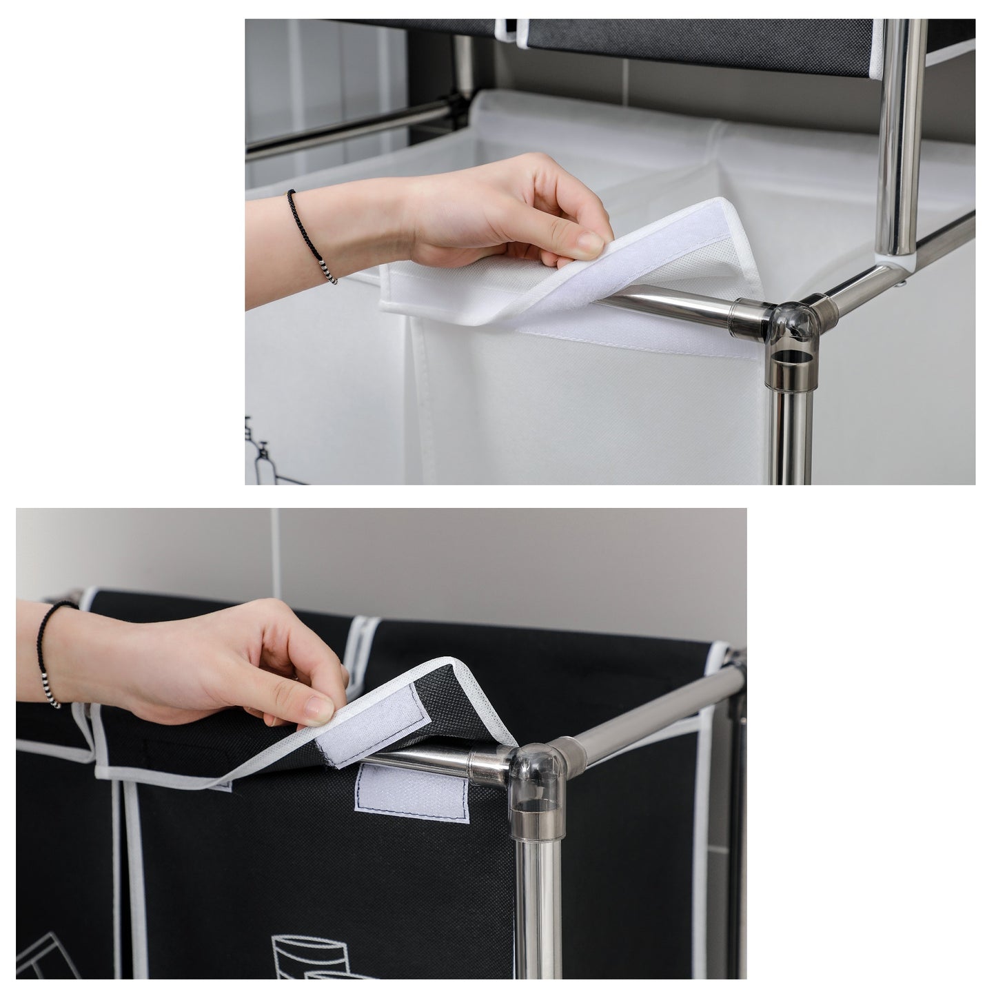 Laundry Hamper 2 Tier with 4 Removable Bags for Organizing Clothes
