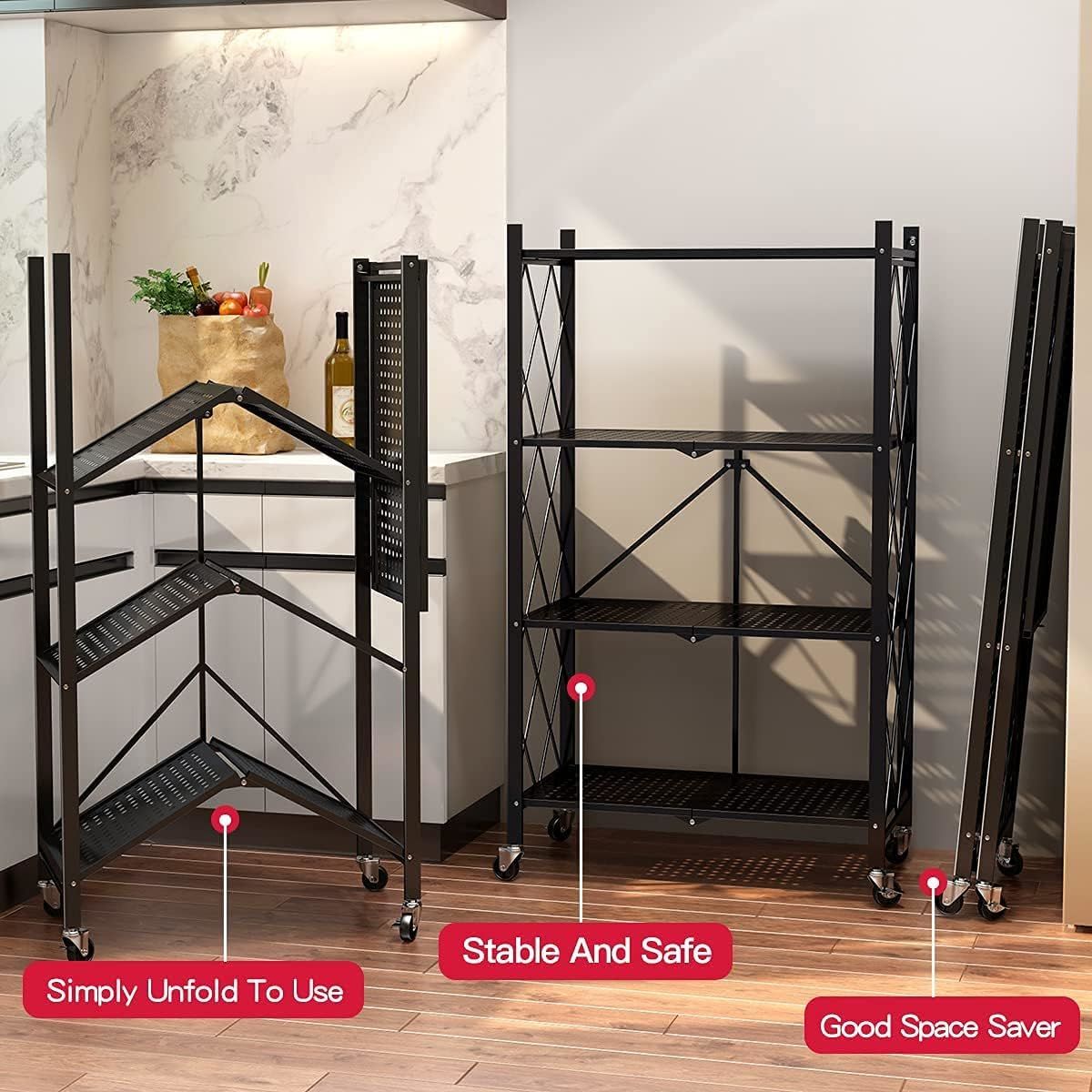 Metal Storage Shelving Unit Collapsible - for Kitchen Bathroom