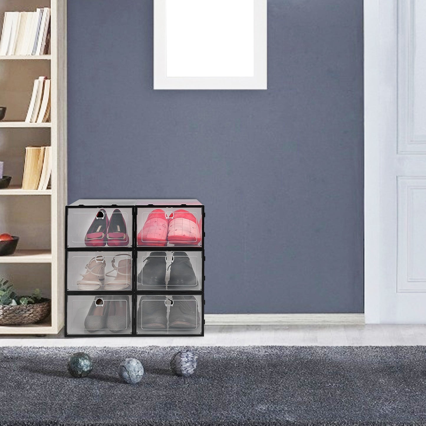 6Pc Collapsible Shoe Box Stackable Shoe Storage