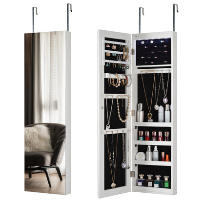 Full Mirror Jewelry Storage Cabinet - Can Be Hung on Door or Wall