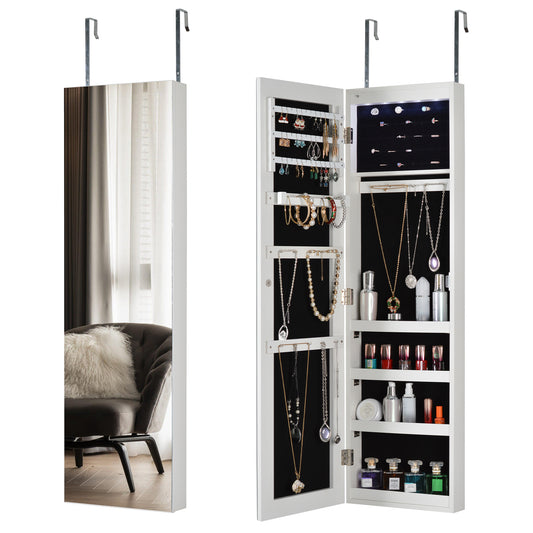 Full Mirror Jewelry Storage Cabinet - Can Be Hung on Door or Wall