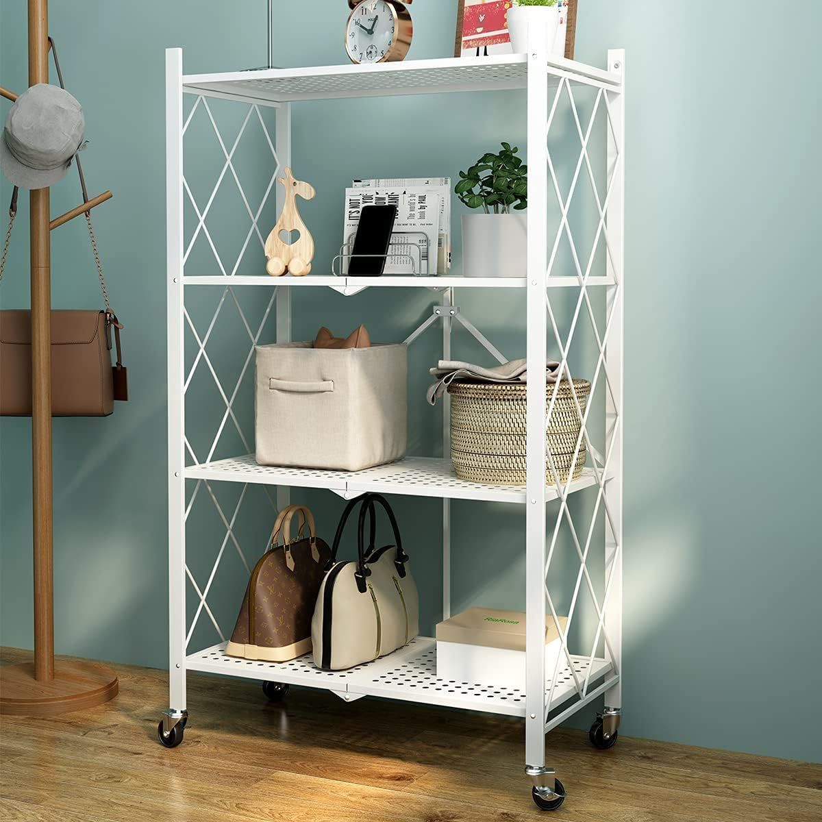 Metal Storage Shelving Unit Collapsible - for Kitchen Bathroom