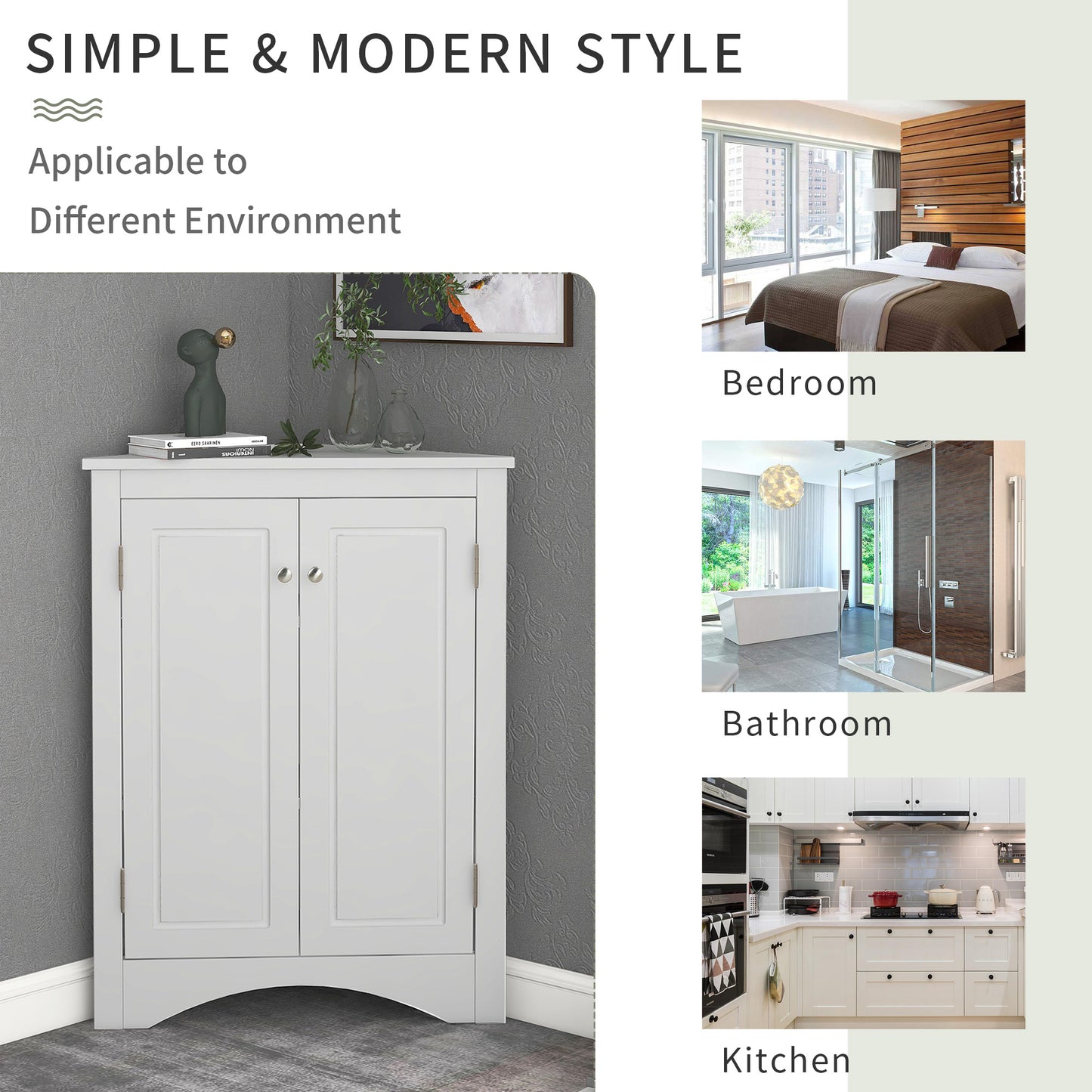 White Triangle Bathroom Storage Cabinet with Adjustable Shelves